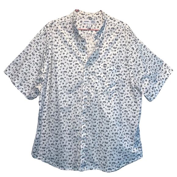 Old Navy White Surf Van Print Button Front Short Sleeve Shirt 2XL - Picture 1 of 6